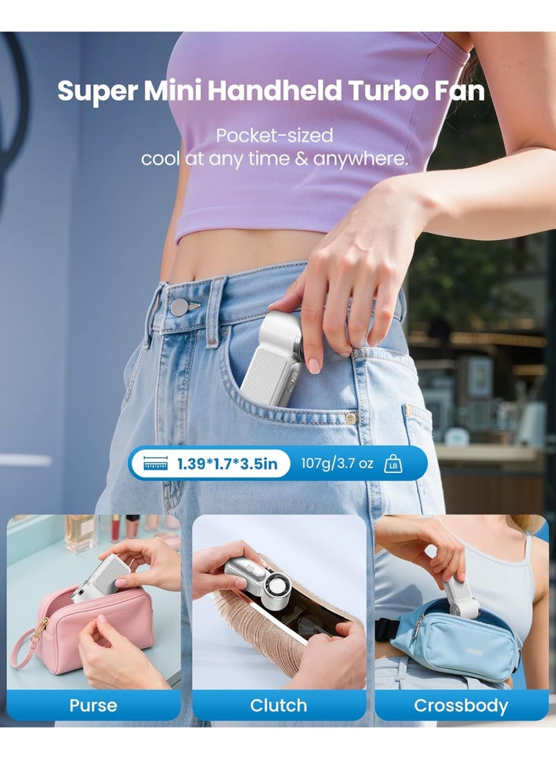 general Portable Handheld Mini Fan, 6 Speeds 16900 RPM High Velocity Personal Fan with LED Display, USB Rechargeable, Mini Fan with Lanyard for Makeup, Travel, Outdoor, Gift for Women Girl, White - Image 2